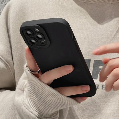 High-end Black Shockproof Silicone Phone Case For iPhone 13 12 Pro 11 Pro Max For Men Protect Lens Cover Compatible with iPhone Silicone Rubber Case Comfortable Grip