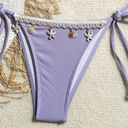 Shell Decoration Swimwear String Halter Bikinis Sets Micro Thong Sexy Swimsuit Women 2026 Bathing Suit Purple Triangle Bikini