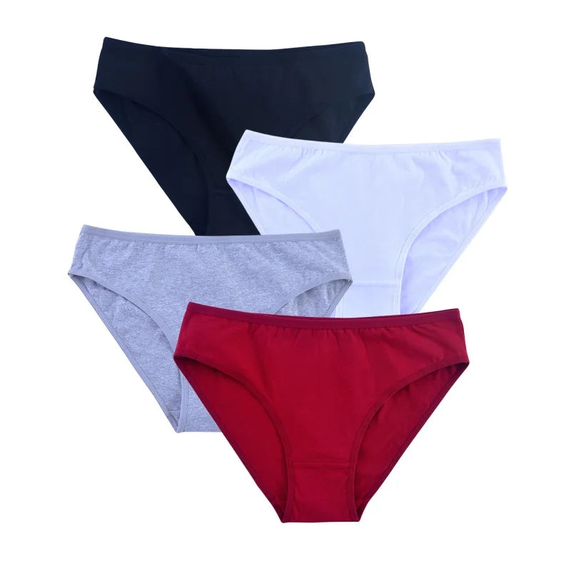 4Pcs/Set Cotton Panties Women Solid Color Underwear Female Underpants Sexy Lingerie M-XL Comfort Soft Briefs Intimates