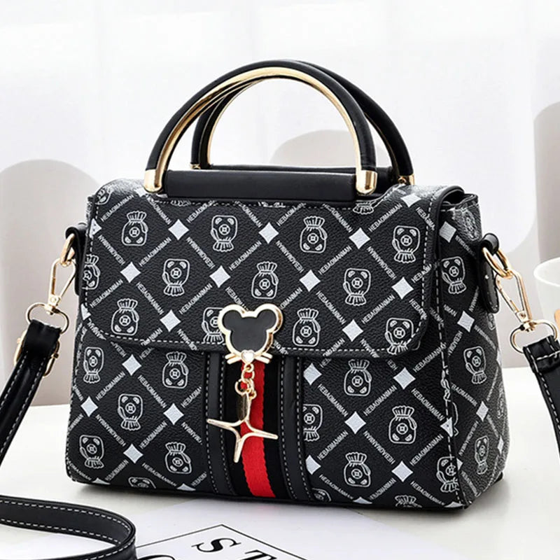 Monogram Print PU Leather Shoulder Bag For Women With Single Strap Casual Tote Bag - Versatile Everyday Accessory