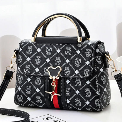 Monogram Print PU Leather Shoulder Bag For Women With Single Strap Casual Tote Bag - Versatile Everyday Accessory