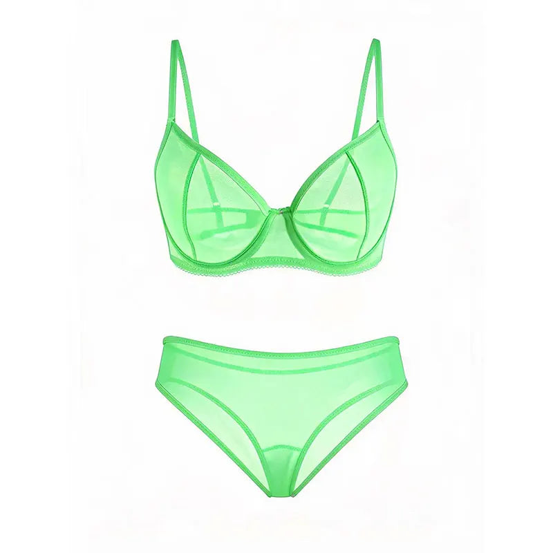 Ultra-Thin French-Style Underwire Seductive Bra, See-Through Transparent Sexy Large Bust Mesh Push-Up Lingerie, Plus-Size Bra Set