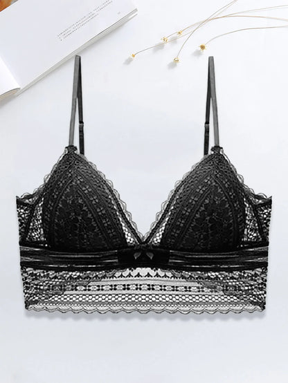 Low Back Bra for Women Deep V Low Cut Backless Bralette floral triangle wire free bralette French underwear