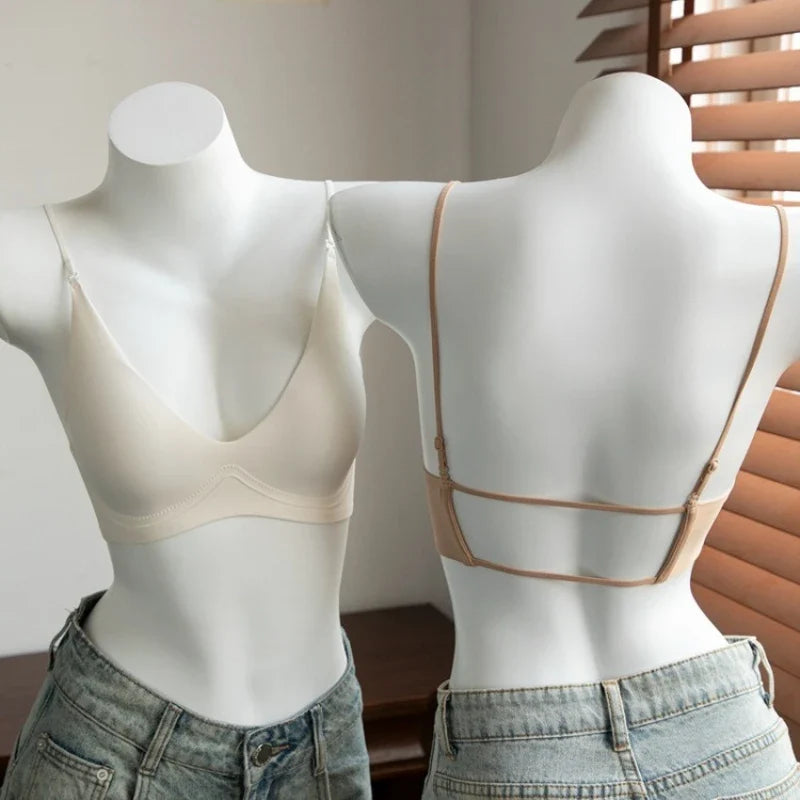 French Detachable Shoulder Strap Bra Women Seamless Underwear Summer Magic Invisible Bra Backless Halter Push Up Bras Lingerie