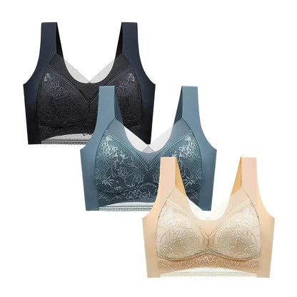 FallSweet 3PCS Lace Push Up Bras for Women Sexy Wireless Bra Ice Silk Deep V Bralette Tops Female Lingerie Mom&