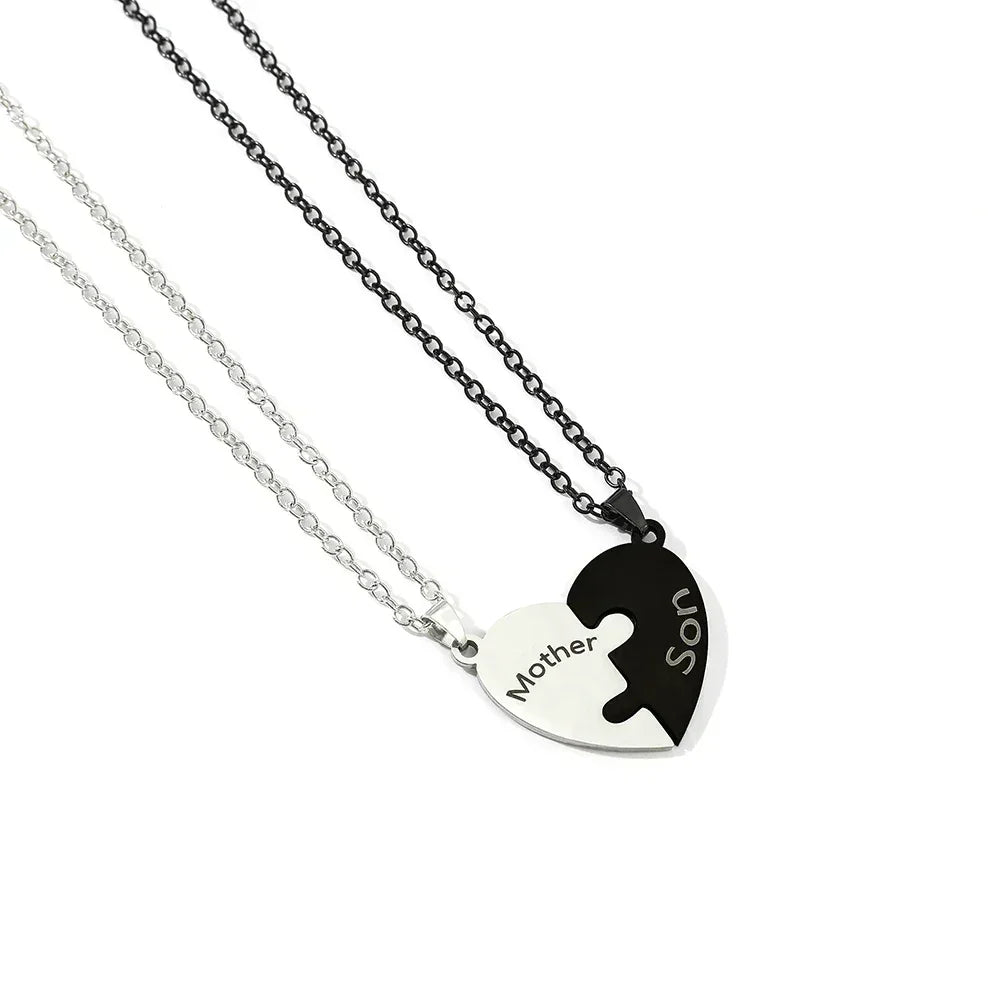 Father Mom Son Daughter Family Necklace Love Heart Puzzle Pendant Necklace Stainless Steel Jewelry for Women Mother&