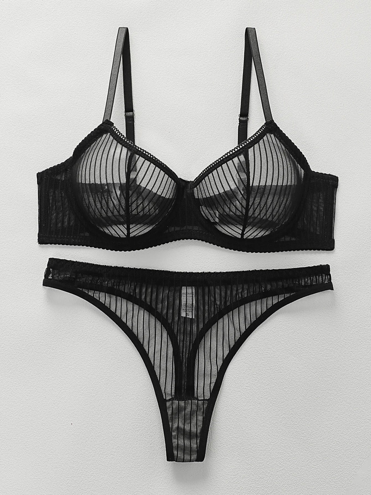Fashion Stripes Style Lace Lingerie Set Ultra-Thin Red Lace Bra &amp; Thong Sexy Ultra-Thin Underwear Set Ideal Gift for Her MR2864