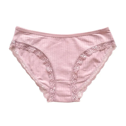 3Pcs/Set Cotton Panties Women Lace Trim Briefs Female Underpants Solid Color Soft Underwear Sexy Lingerie Intimates M-XL