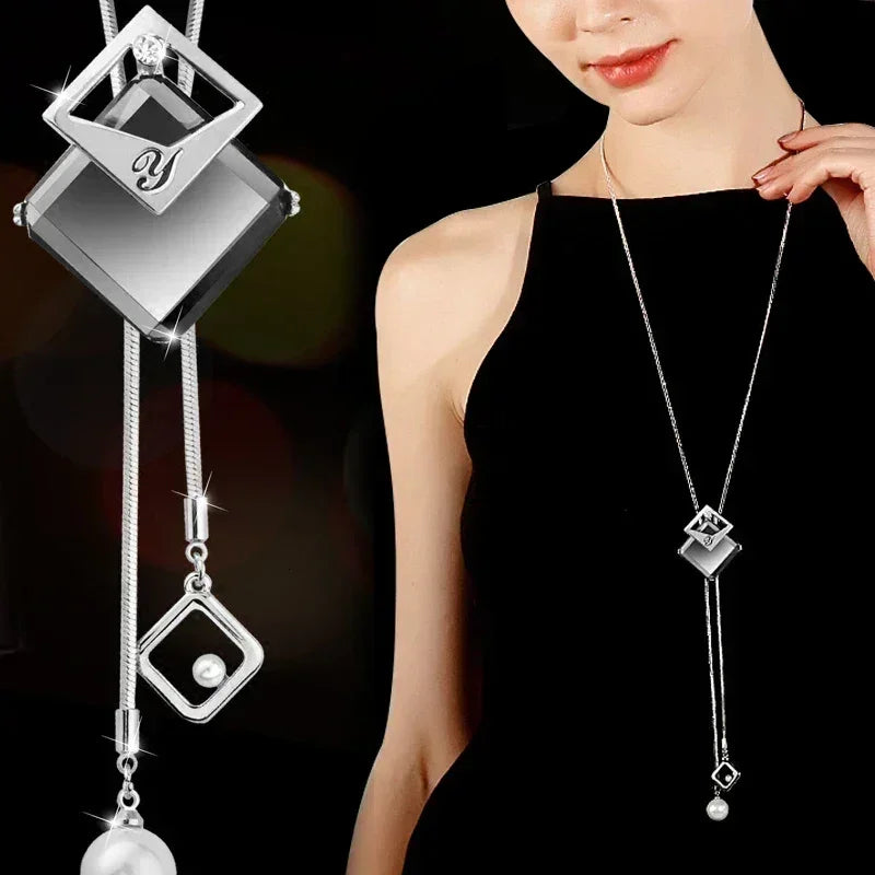 New Arrival Long Necklaces for Women 2024 Fashion Gray Crystal Choker Collier Femme Statement Necklaces &amp; Pendants Accessories