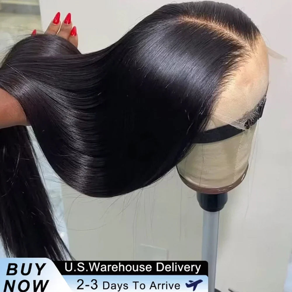 Human Hair Brazilian 4x4 Glueless Put on and go Wig 36 38 40 Inch 13x4 13x6 HD Transparent Bone Straight Lace Frontal Wigs
