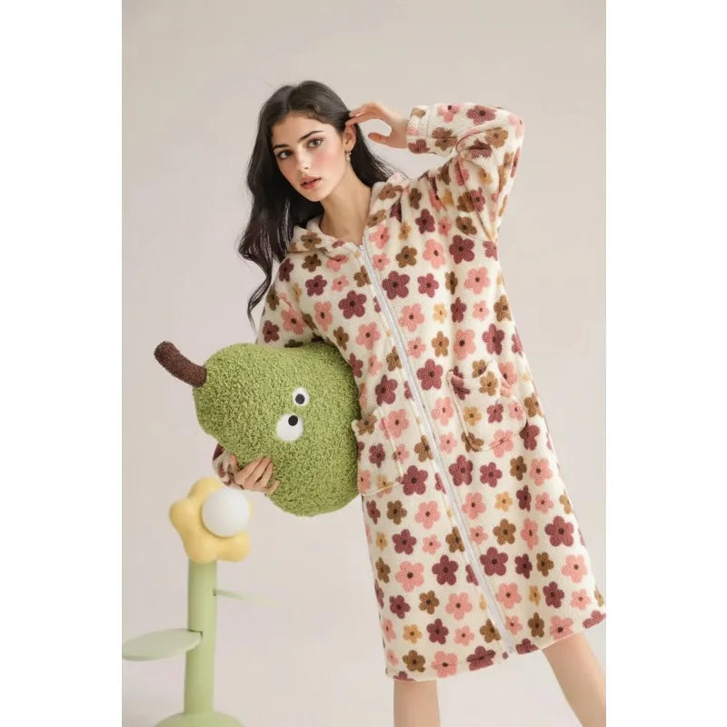 Winter Thick Warm Nightwear Women&