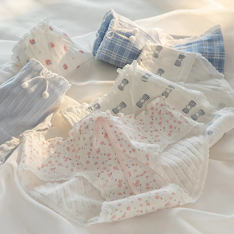 1 Pack Cotton Floral Print Ruffled Panties Women&