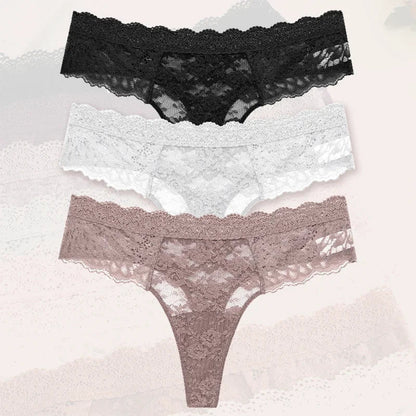3-Piece Lace Thong Panties for Women – Seamless, Low-Rise Lingerie