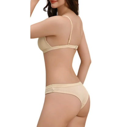 Women Bra and Panties Set Push Up Bralette Non-wire 1/3 Cup Bras Low Rise Thongs Sexy Lingerie Set Women Cotton Underwear