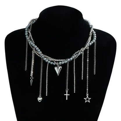 Fashion Heart Beaded Necklace for Women Boho Elegant Irregular Crystal Chain Y2K Choker Exquisite Party Gift Jewelry Accessories