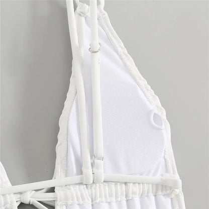 Sexy Backless One Piece Swimsuit Woman 2026 String Texture Swimwear Hollow Out Monokini High Cut Bathing Suit Deep V Neck Bather