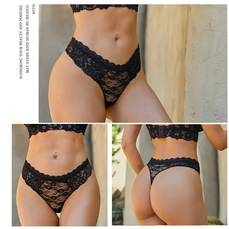 5-Piece Lace Thong Set – Low-Rise Sexy Briefs for Women