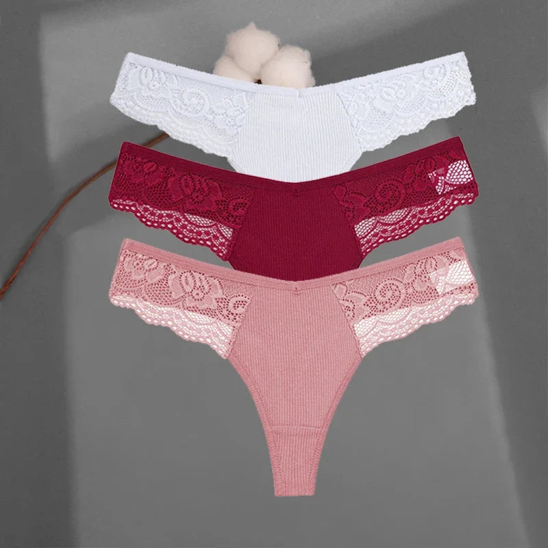 Soft Cotton Thong Panties Set — Lace G-String Underwear for Women