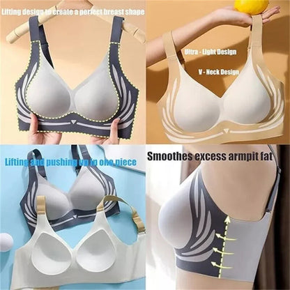 Seamless Ladies Underwear V-neck No Steel Ring Small Chest Gathered Adjustable Comfortable Thin Top Bra Breathable Gathered
