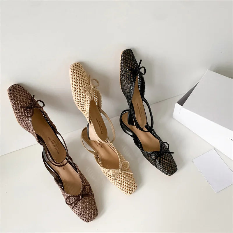 Woven Bow Back Strap Design Sandals Women&