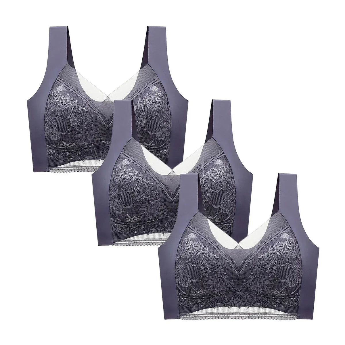 FallSweet 3PCS Lace Push Up Bras for Women Sexy Wireless Bra Ice Silk Deep V Bralette Tops Female Lingerie Mom&