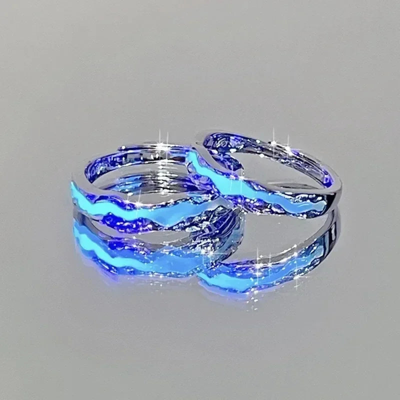 New Enamel Luminous Adjustable Finger Ring Vintage Luxury Love Couples Rings Glow In Dark Y2K Jewelry Valentine&