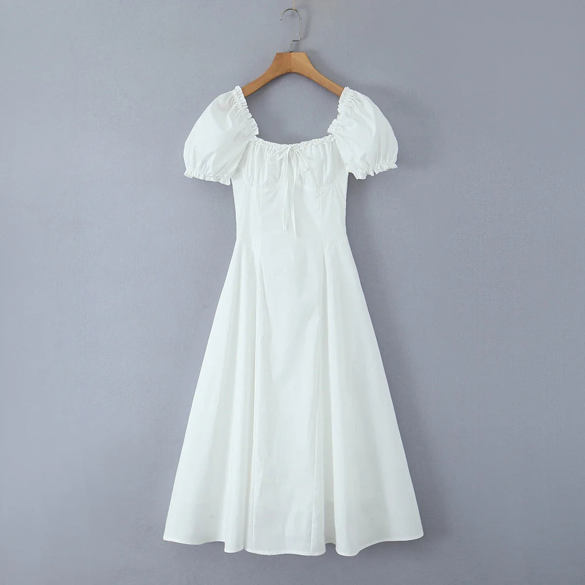 Bowknot Ruffles Light Blue Midi Dress Women&