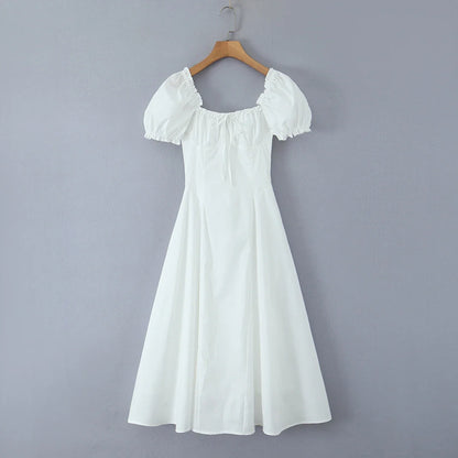 Bowknot Ruffles Light Blue Midi Dress Women&