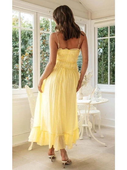 Foridol Spaghetti Strap White Sundress Flounced Edge Women&