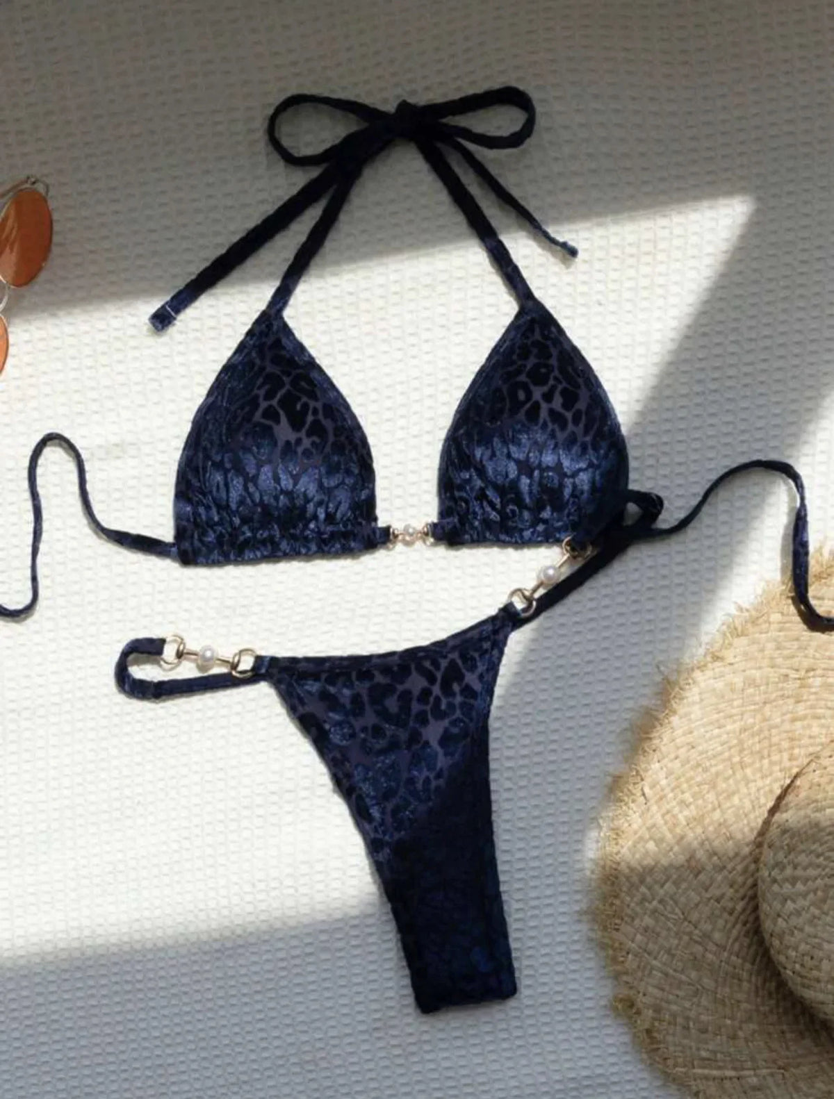 DEKA Sexy Brazilian Shiny Pearl Micro Bikini Faux Leather Swimwear Women Thong Swimsuit Halter Triangle Bikini Set Bathing Suit