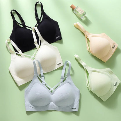 Traceless Half-Fixed Cup Women Underwear Thin Jelly Soft Support Anti Drop Adjustable No Steel Ring Super Soft Solid Color Bras