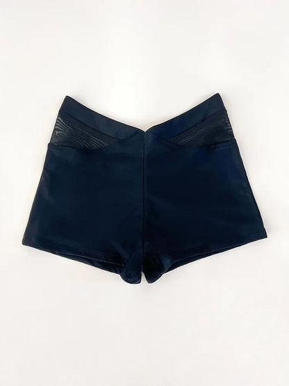 New Women Sexy Solid Ruched Bikini Bottom Mesh Sides High Waisted Two Piece Separate Elastic Flat Leg Swimming Shorts Sale