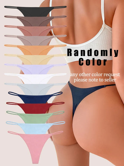 6PCS/SET Seamless Thong Women Thin Strap Low Waist High Flexibility Panties Sexy Ladies Briefs Comfortable Multicolor Underwear