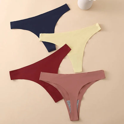 1PC Women Seamless Thongs Ice Silk T-back Solid G-String Breathable Crotch Sexy Lingerie Women&