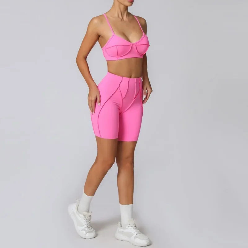 2-Piece Yoga Set – Open Back Sports Bra &amp; High Waist Shorts