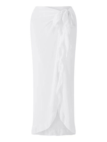 Women Chiffon Bikini Cover-ups See Through Ruffle Beach Long Skirts Summer Holiday Beach Sun Protection Shawl