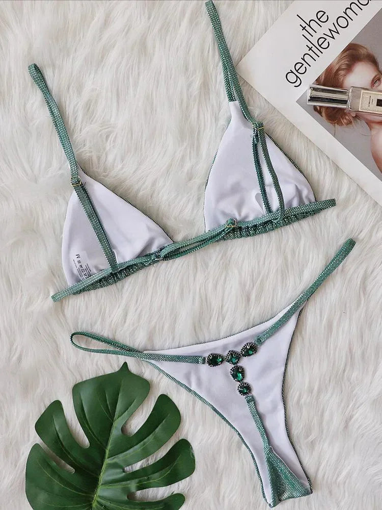 Extreme Mini Micro String Bikinis Diamond Bikini Women Swimsuit Female Swimwear Two Pieces Bikini Set Bather Bathing Suit Swim