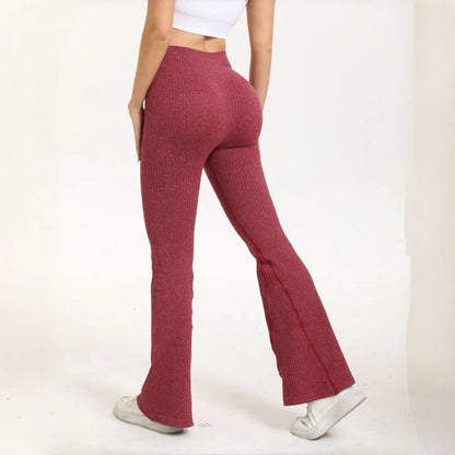 STOUREG Flared Yoga Pants for Women, High Waisted Ribbed Bootcut Leggings, Solid Color Seamless Fitness Trousers