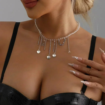Fashion Heart Beaded Necklace for Women Boho Elegant Irregular Crystal Chain Y2K Choker Exquisite Party Gift Jewelry Accessories
