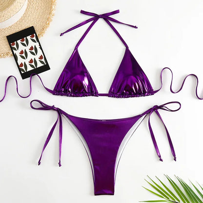 Sexy Gold Silver Red Strings Bikini 2024 Women Swimsuit Female Swimwear Thong Bikinis Set Brazilian Beach Bathing Suit Biquini