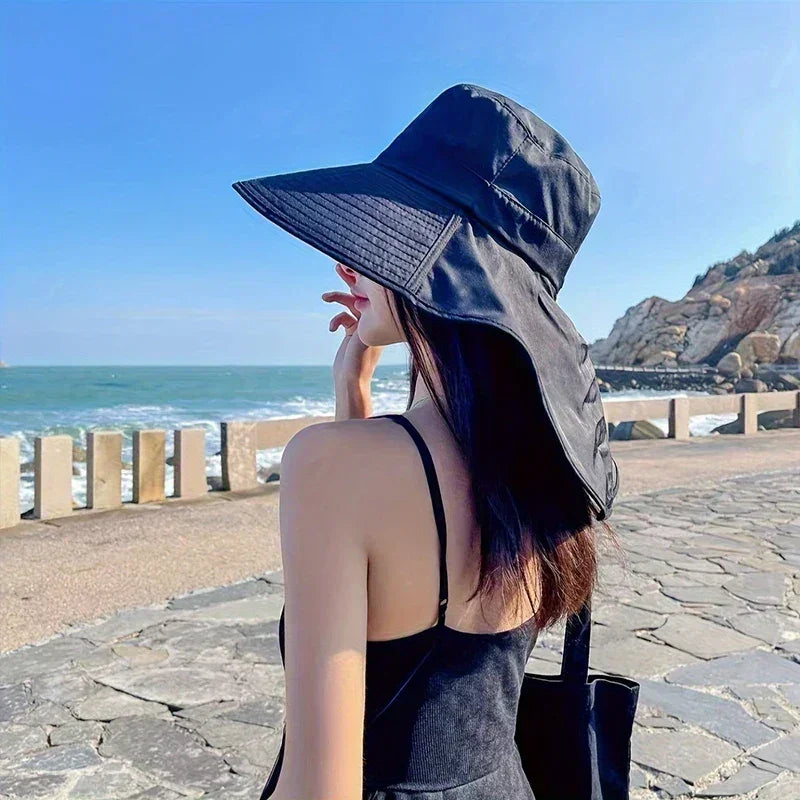 New summer ponytail hat with large brim sun visor women&