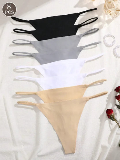 8Pcs/Set Seamless Thong Women Invisible Thin Strap Low Waist High Stretch Flexibility Panties Sexy Underwear Briefs T-back