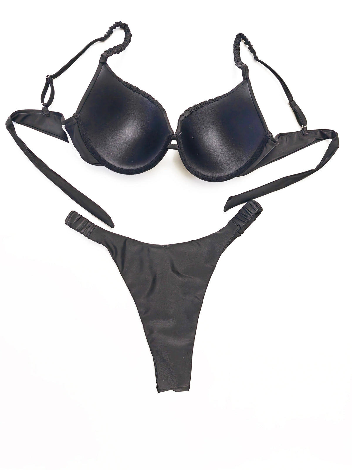 New pleated hard cup sexy bikini solid color swimsuit women&