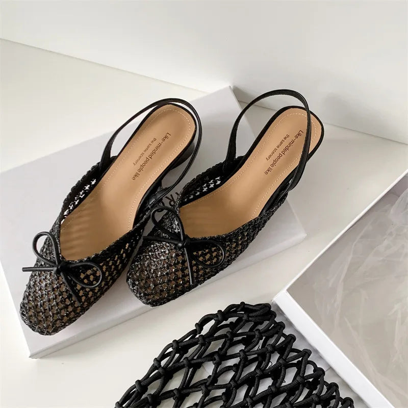 Woven Bow Back Strap Design Sandals Women&