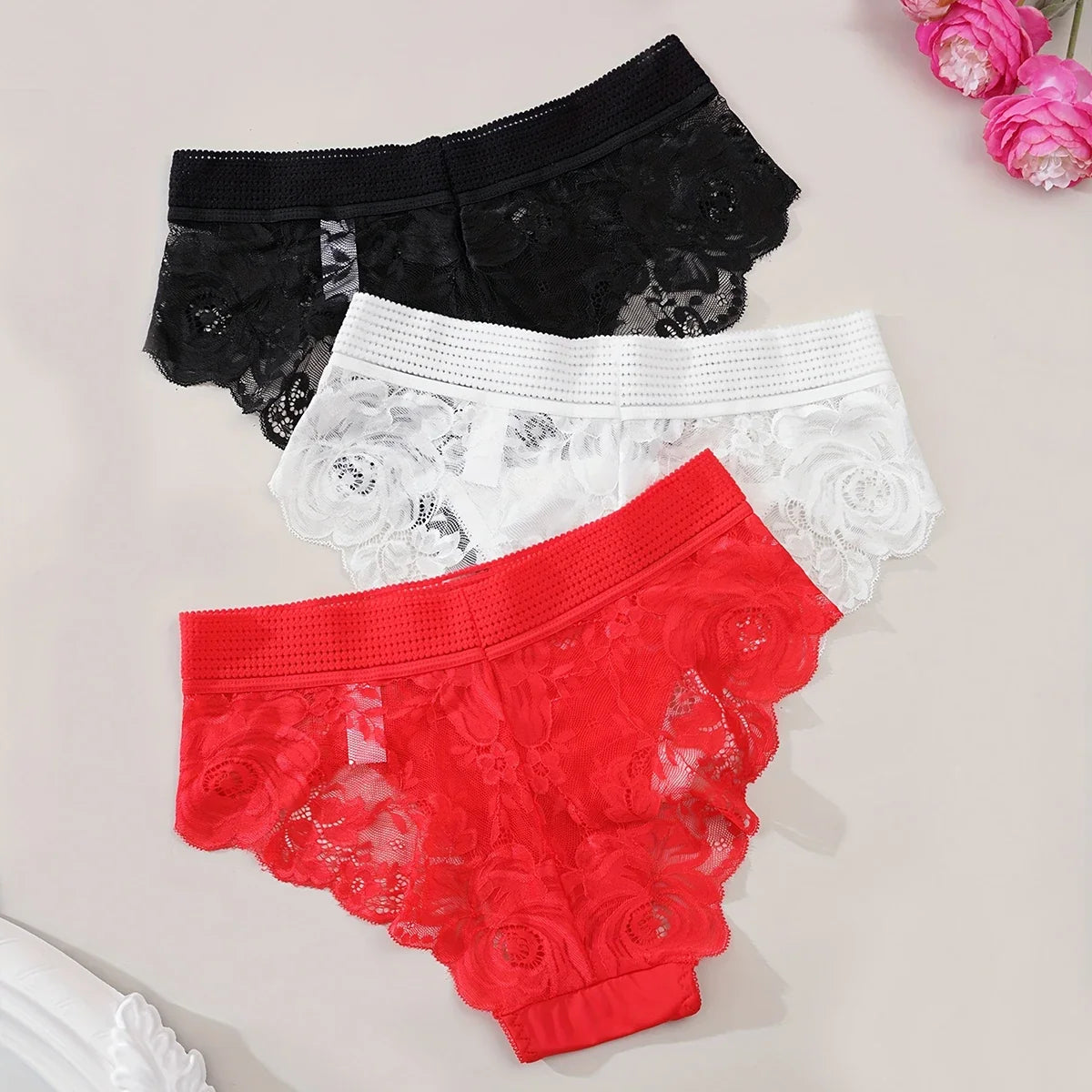 3pcs/pack Low Waist Floral Women&