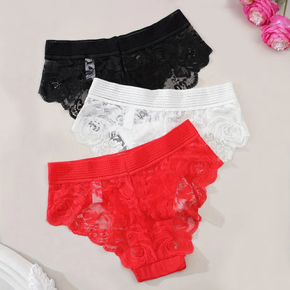 3pcs/pack Low Waist Floral Women&