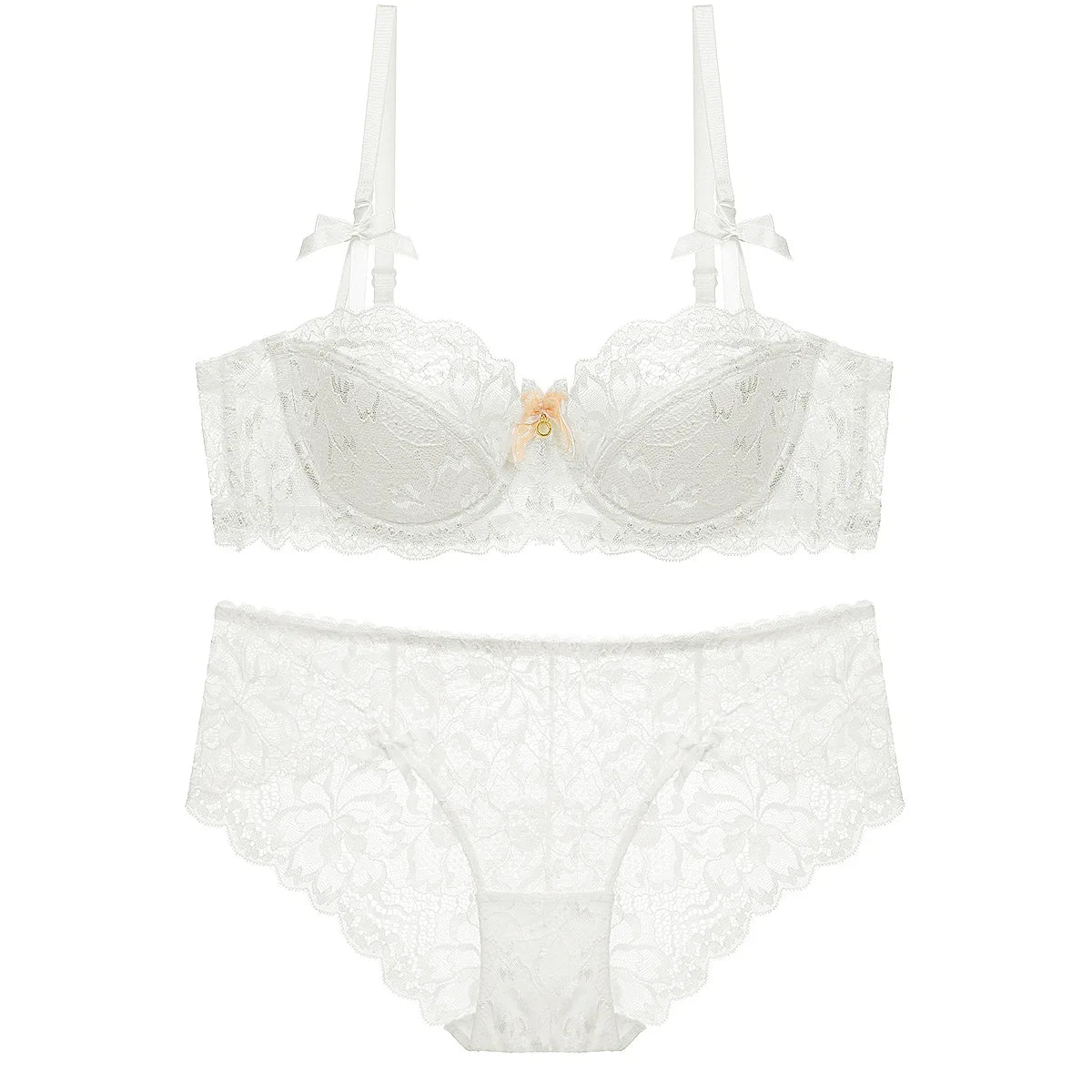 French Lace Thin Cup Underwear Set Sexy Women 1/2 Cup Push Up Bra Set Fashion Embroidery Lingerie Plus Size Breathable Brassiere