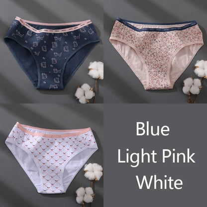 3Pcs/set Women Printing Floral Panties Low-Rise Cotton Briefs Female Comfortable Underwear Female Soft Panties Lingerie M-2XL