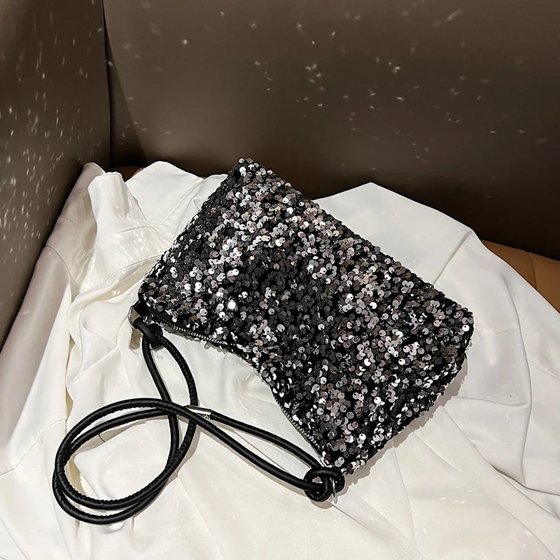 Brandless Korean Style Sequin Shoulder Bag For Women Single-Shoulder Versatile Small Bag - Compact Everyday Accessory