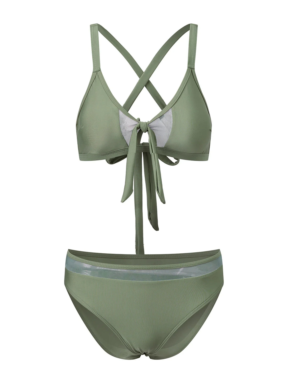 Women 2 Piece Bikini Set Fashion Solid Color Sleeveless Tie up Front Bra and Low Waist Briefs Summer Holiday Bathing Suit